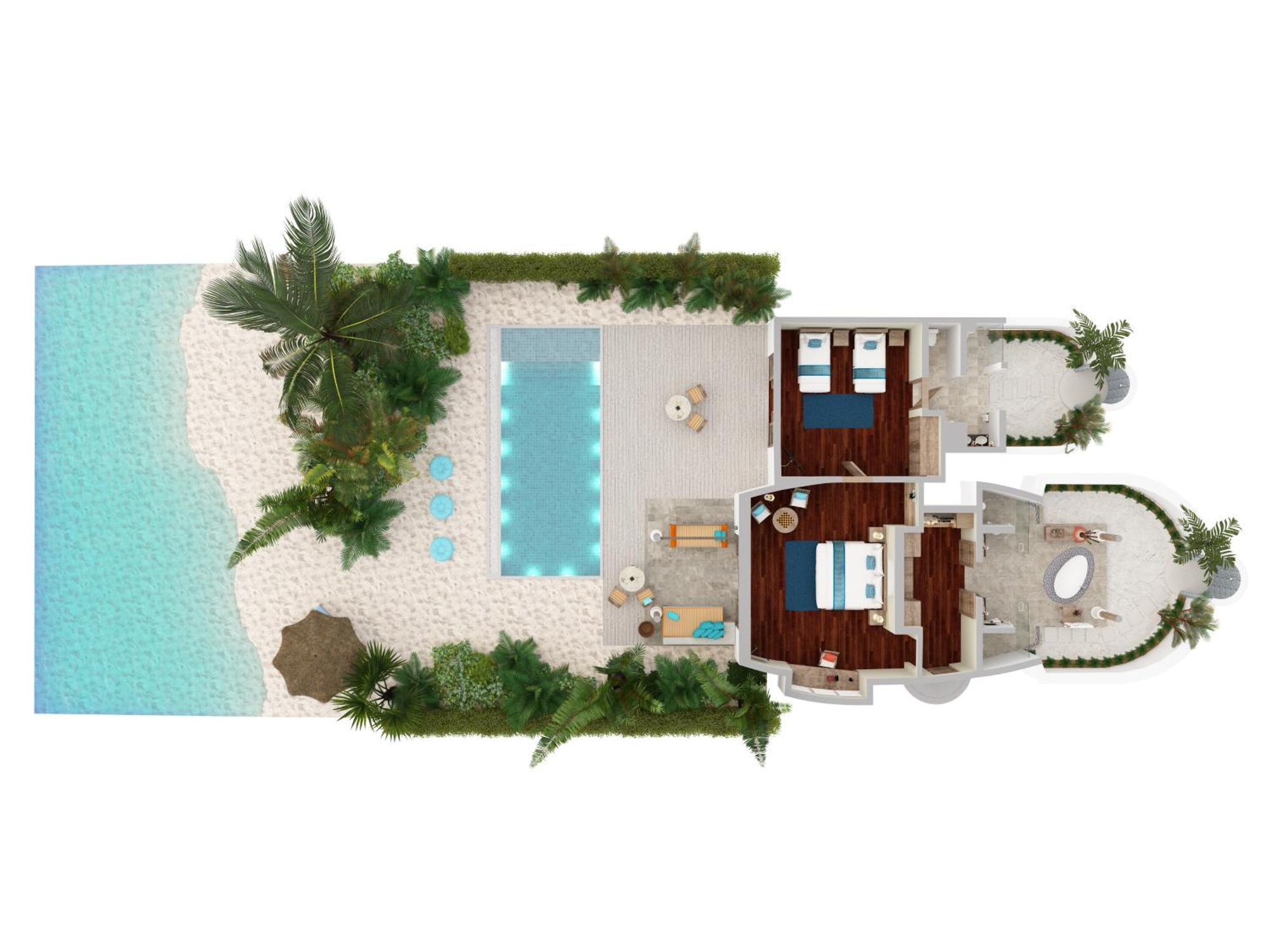 Villa Família de 2 Quartos na Praia com Piscina